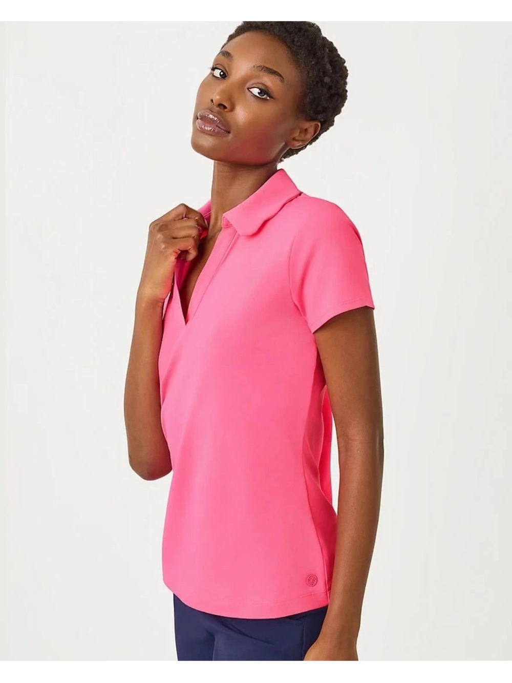 Lilly Pulitzer Cherry Blossom Pink Scallop Polo Top New Medium